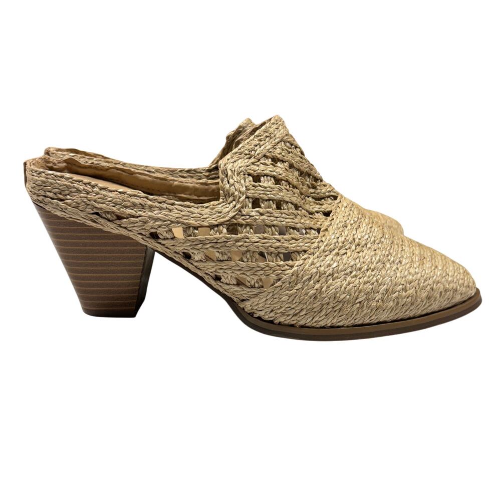 Comfort Est. 1946 Woven Raffia Jute Block Heel Mules 7.5W Natural Pointed Toe